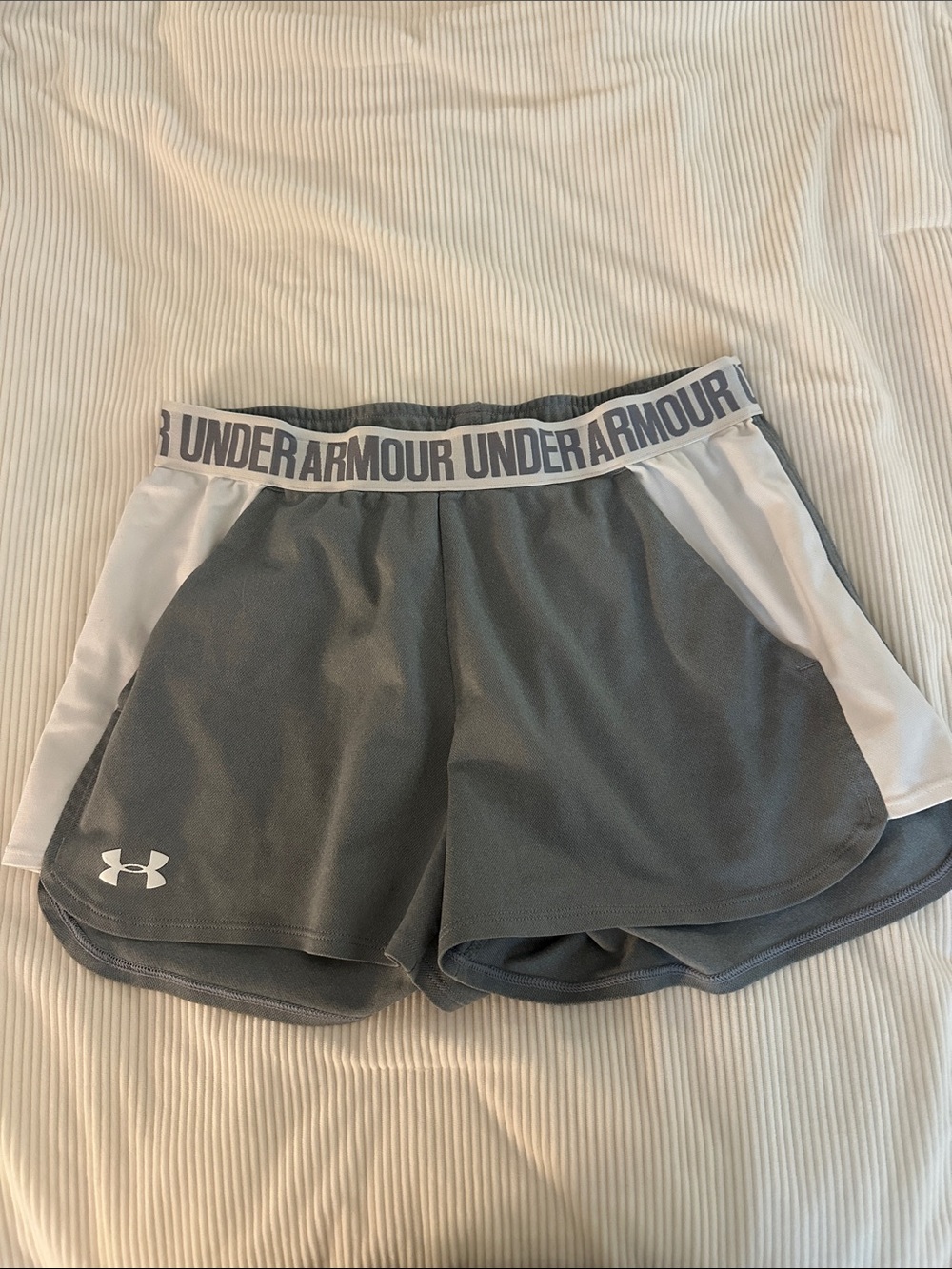 Under Armour Women’s Gray Athletic Shorts with White Side Panels